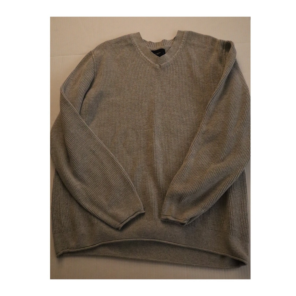 Lucky Brand Mens V-Neck Ribbed Knit Sweater Tan Brown Cotton Cashmere Large